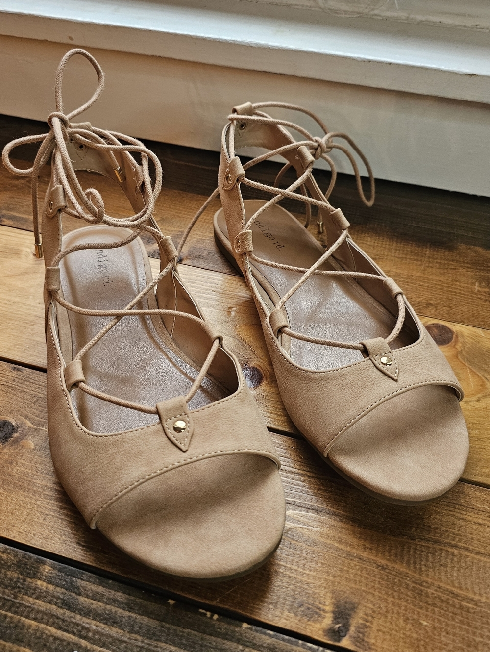 Brand New Never Worn Indigo Lace-Up Open Toe Sandals in Nude